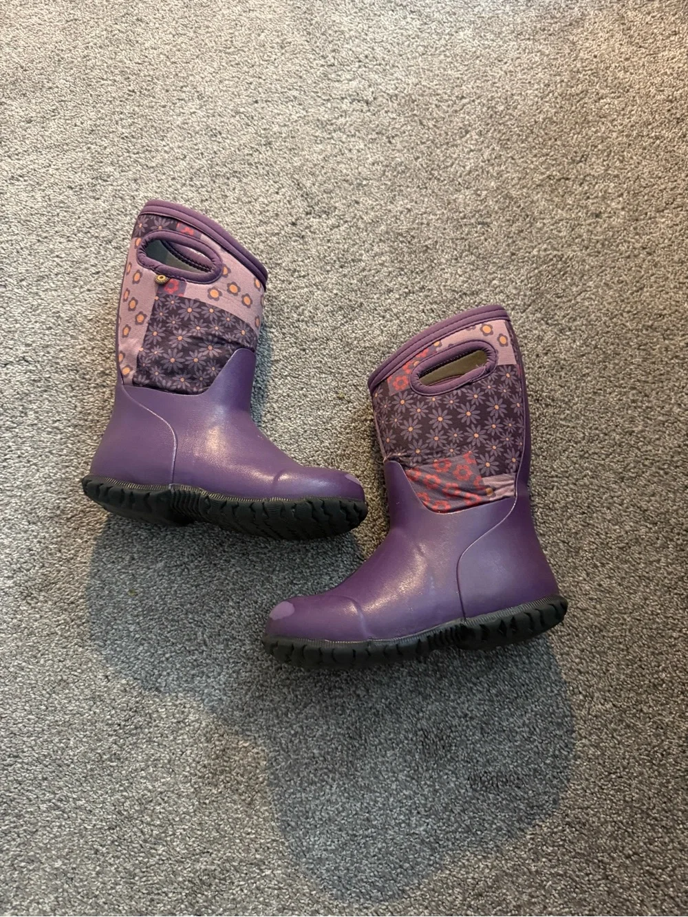 BOGS Purple Floral Kids' Pull-On Rain Boot Sz 12